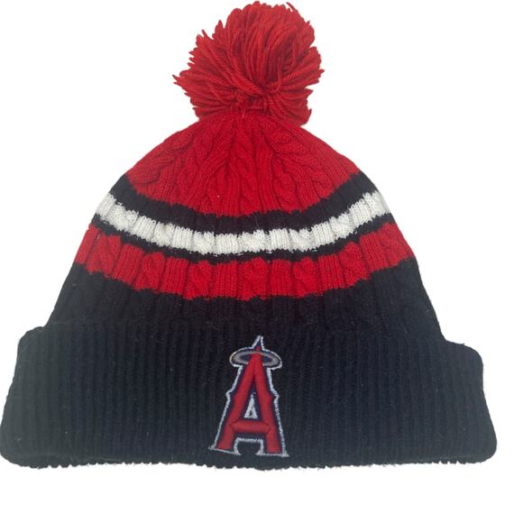 Los Angeles Angels Beanie Pom Pom Hat Mens One Size Red Knit - Picture 1 of 8